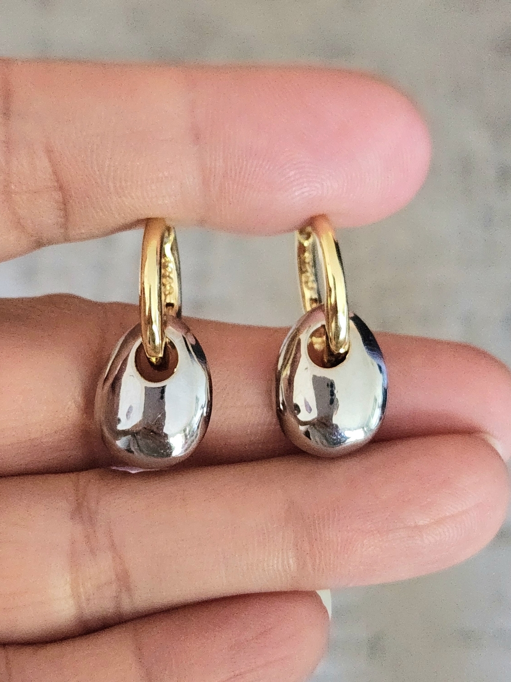 New 18K Gold Plated Two Tone Hoop Dangle Earrings for Women